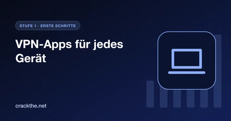 Illustration: ein Laptop-Symbol in einer abgerundeten Kachel, dazu der Titel VPN-Apps für jedes Gerät
