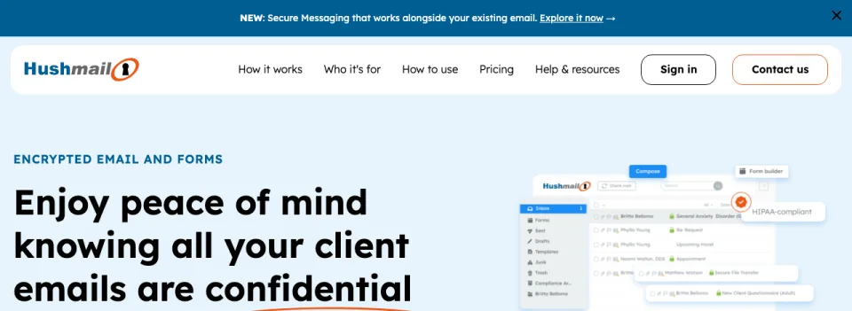 Top of the Hushmail home page