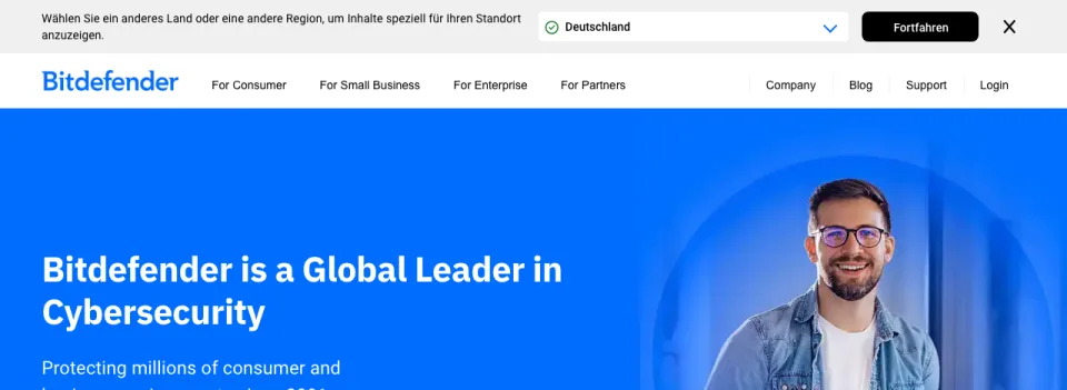 Top of the Bitdefender home page