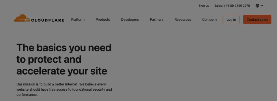 Top of the Cloudflare home page