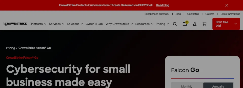 Top of the CrowdStrike Falcon Go home page
