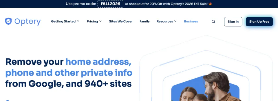Top of the Optery home page