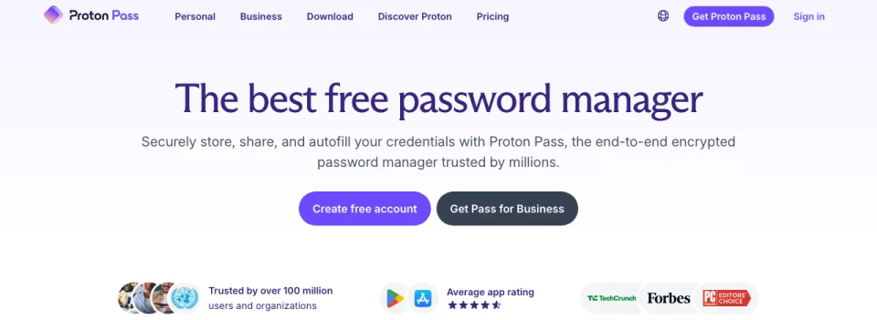 Top of the Proton Pass home page